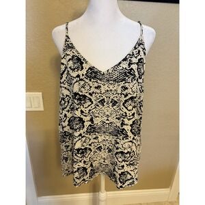 GEF France Women's Black And Ivory‎ Animal Print Cami/ Tank, XL